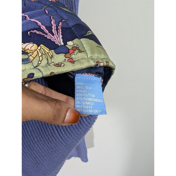 J. McLaughlin Sweater Women Sz S Blue Quilted Fron Silk Marine Nautical Jacket - Picture 7 of 12